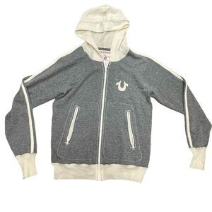 Vintage Rare True Religion Buddha Cashmere Hooded Jacket Gray and Cream sz Large